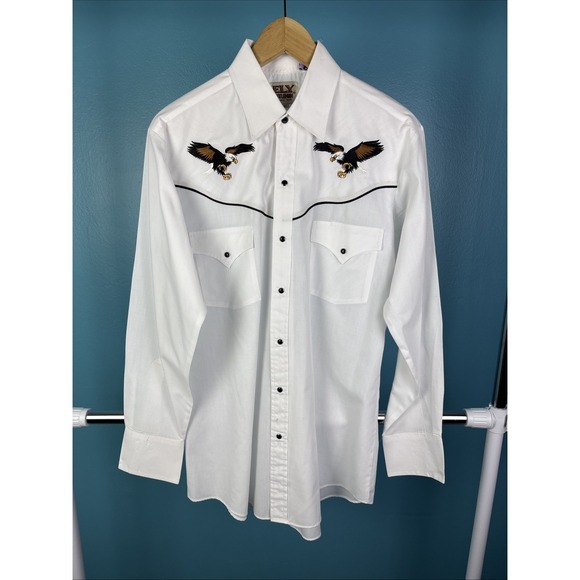 Ely Cattleman Other - Ely Cattleman Shirt Mens Medium White Western Pearl Snap Embroidered Eagles USA